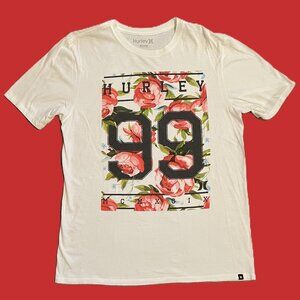 HURLEY WOMENS TSHIRT Medium WHITE with ROSE GRAPHIC Cotton 1151AT